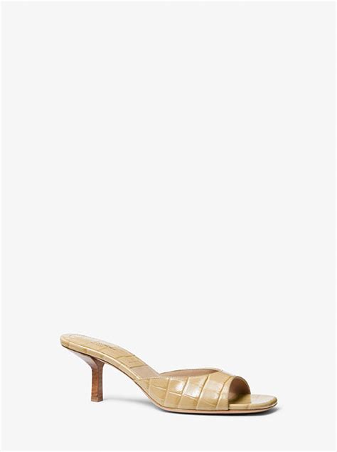 michael kors anita grey|Anita Crocodile Embossed Leather Sandal .